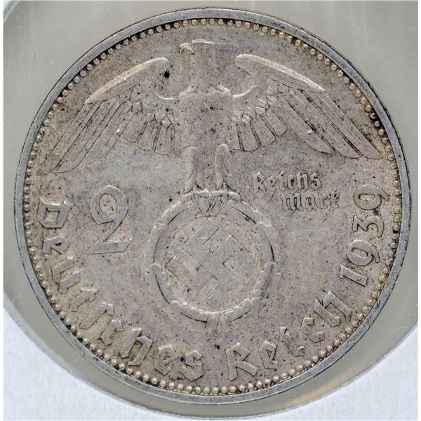 1939 SILVER WWII NAZI GERMANY 2 REICHSMARK COIN