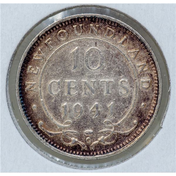 1941 WWII SILVER NEWFOUNDLAND 10 CENTS COIN
