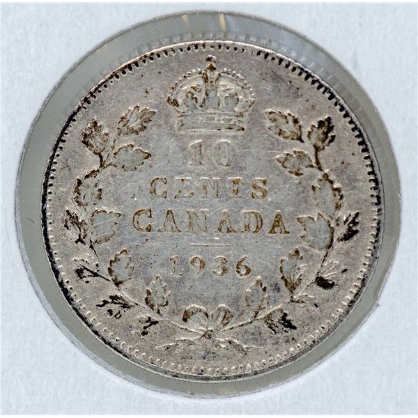 1936 WWII SILVER CANADA 10 CENTS COIN