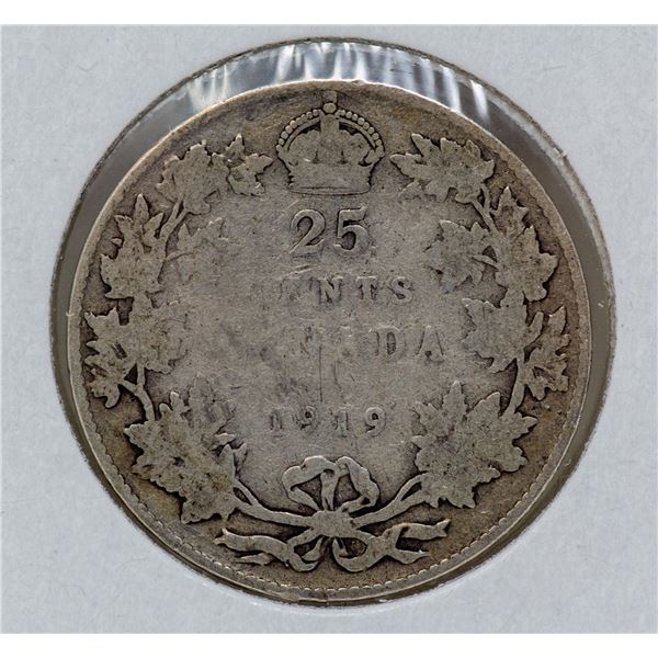 1919 SILVER CANADA 25 CENTS COIN