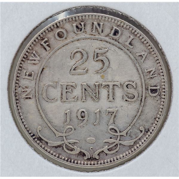 1917 WWII SILVER NEWFOUNDLAND 25 CENTS COIN