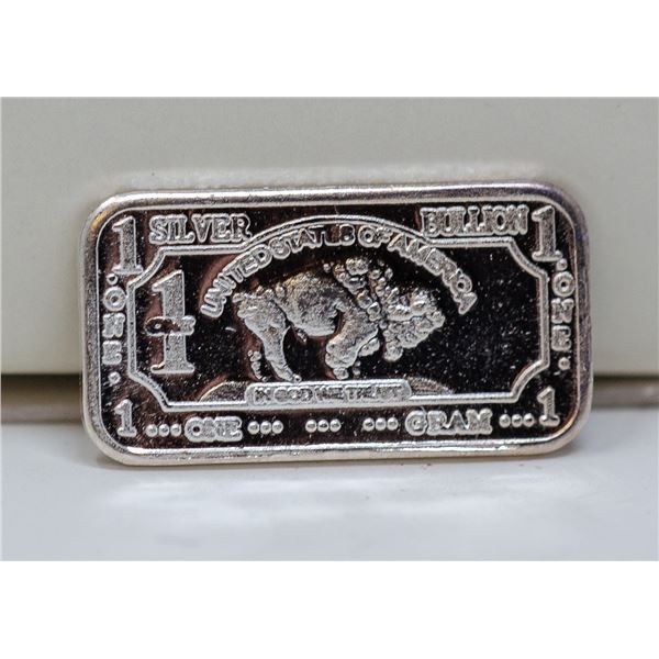 1 GRAM FINE SILVER BUFFALO BULLION BAR