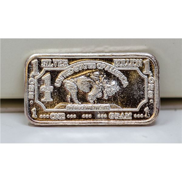1 GRAM FINE SILVER BUFFALO BULLION BAR