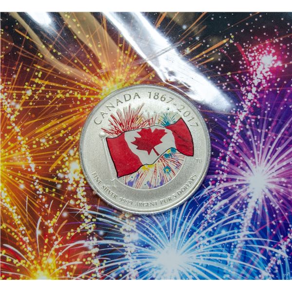 2017 FINE .9999 SILVER CANADA FLAG $5 COIN,
