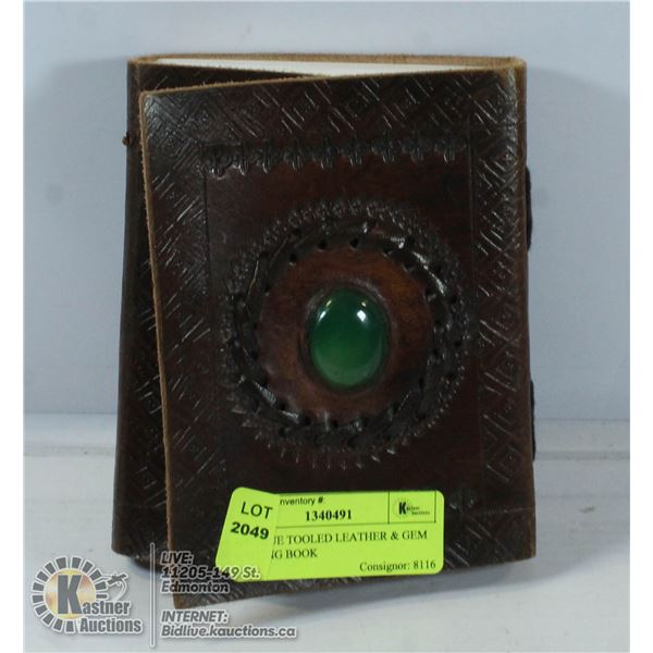 ANTIQUE TOOLED LEATHER & GEM WRITING BOOK