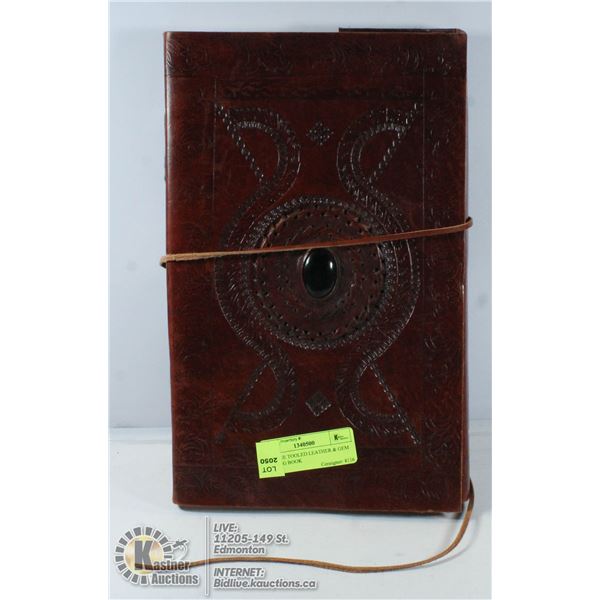 ANTIQUE TOOLED LEATHER & GEM WRITING BOOK