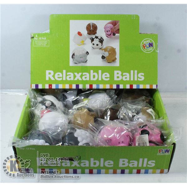 BOX OF 12 NEW RELAXABLE BALLS.