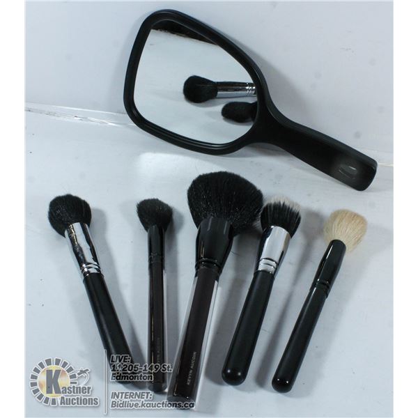 LOT OF MAKEUP BRUSHES AND MAGNIFICATION MIRROR