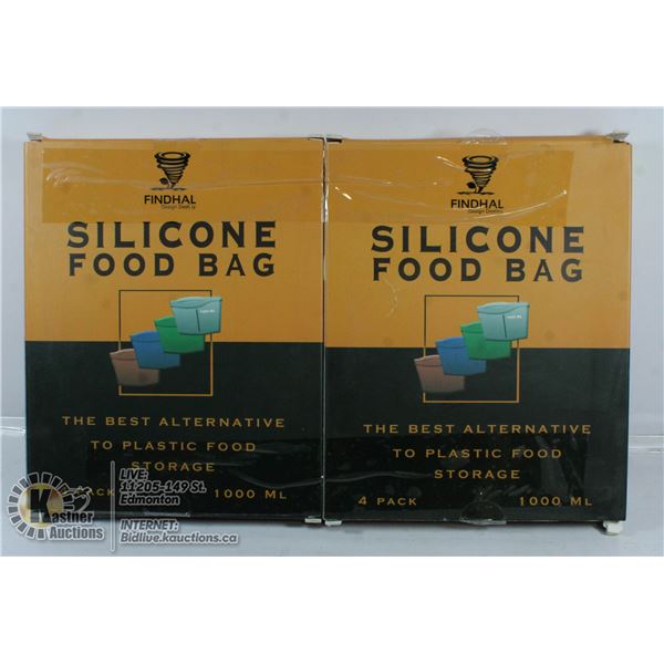 LOT OF TWO 4 PACK SILICONE FOOD BAG
