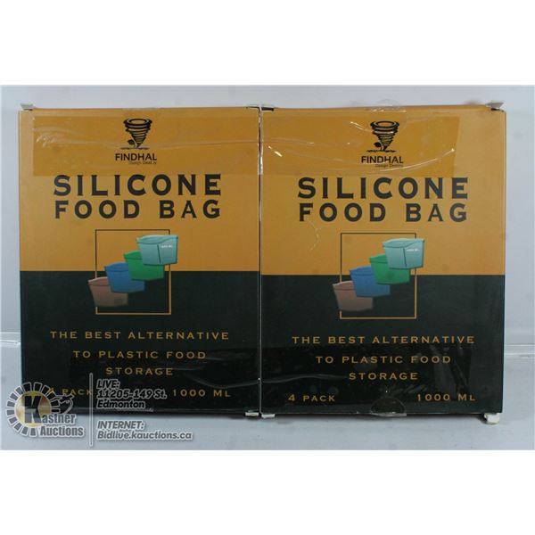 LOT OF TWO 4 PACK SILICONE FOOD BAG