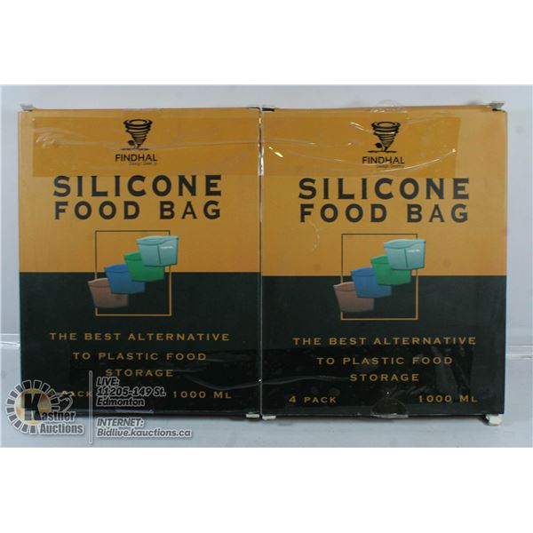 LOT OF TWO 4 PACK SILICONE FOOD BAG