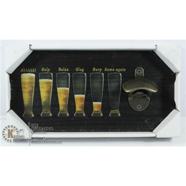 WOODEN BEER SIGN WITH OPENER