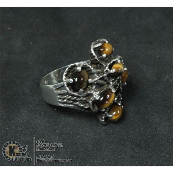 VINT. HANDMADE .925 STERLING LG. CATS EYE CLUSTER