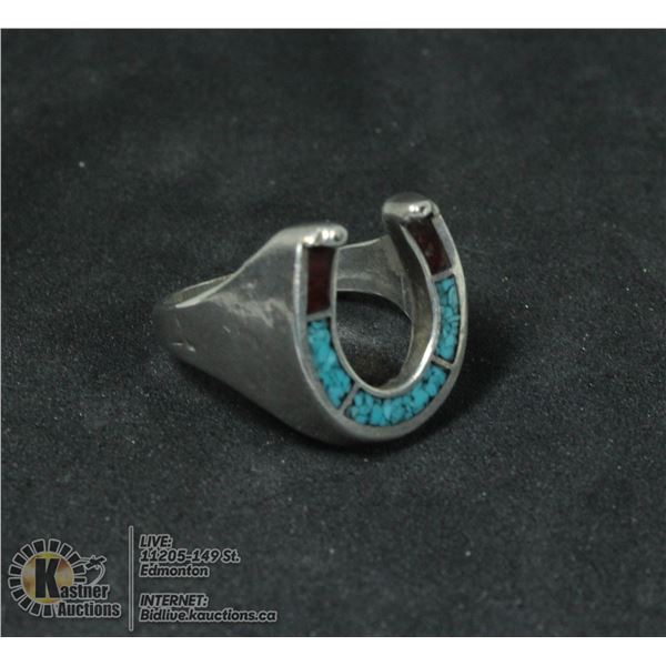 VINT. HANDMADE .925 STERLING LUCKY HORSESHOE RING