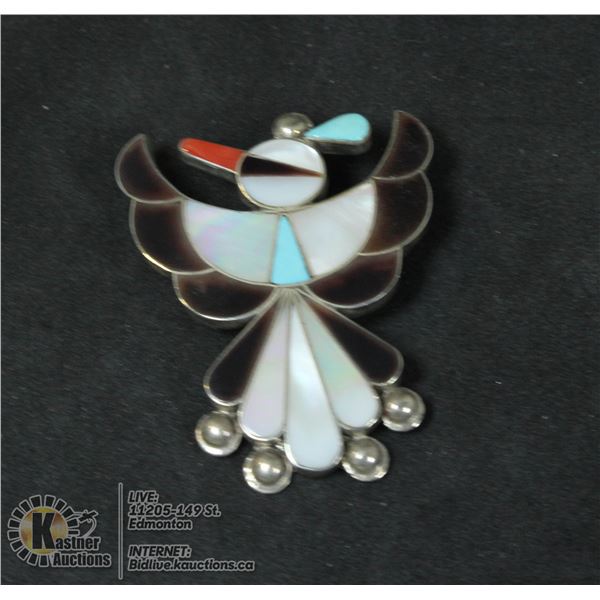 .925 STERLING PEARL & GEMS PHOENIX BROOCH