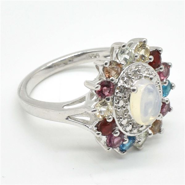 73TJ SILVER MULTI COLOUE GEM STONE RING