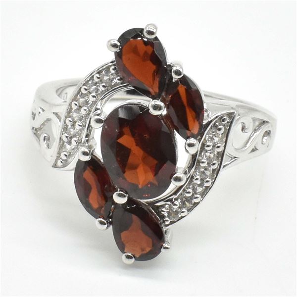 75TJ SILVER GARNET CZ RING