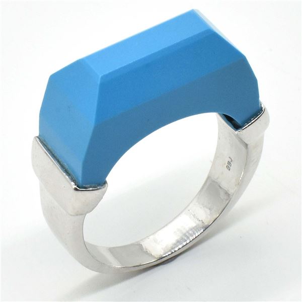 76TJ SILVER TURQUOISE MEN MADE RING