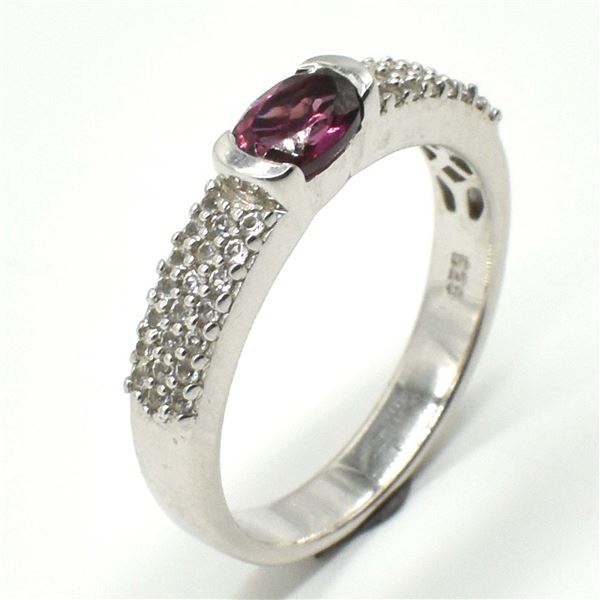 100TJ SILVER GARNET CZ RING