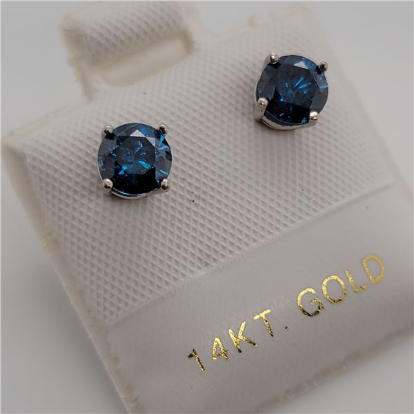 BZ337-9 14K  TREATED BLUE DIAMOND (0.8CT,I1-2) EAR