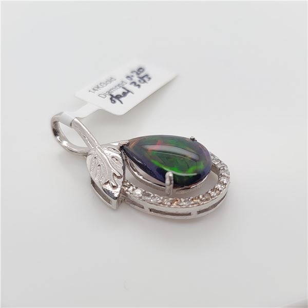 BZ337-20 14K  BLACK OPAL DIAMOND PENDANT