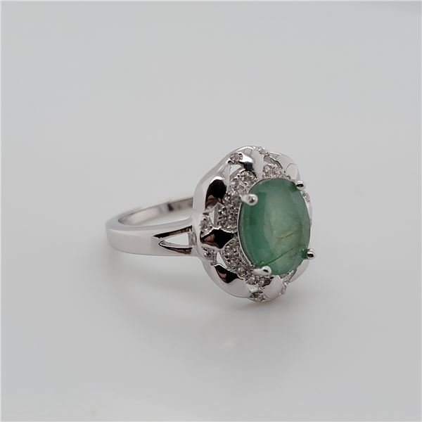 BZ337-42 SILVER EMERALD RING