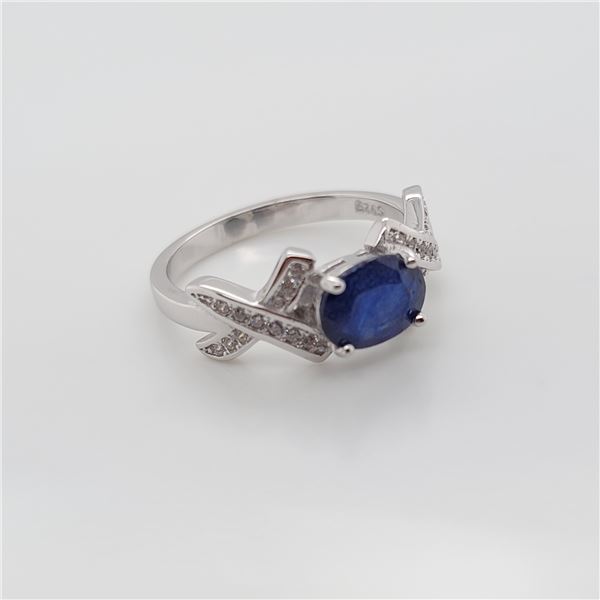 BZ337-43 SILVER SAPPHIRE RING