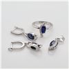 Image 1 : BZ337-46 SILVER SAPPHIRE RING EARRING PENDANT  SET