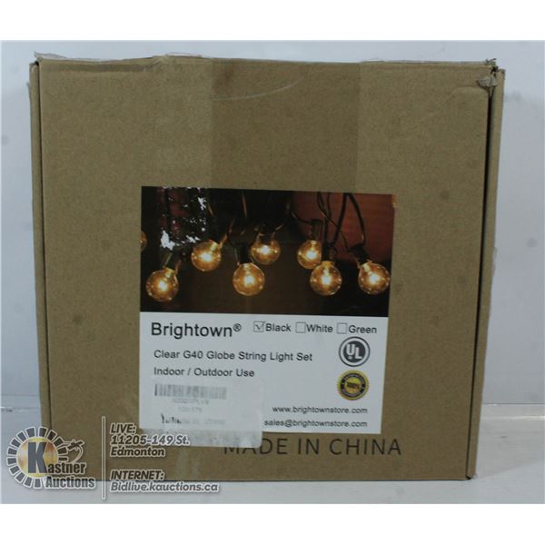 BRIGHTOWN BLACK CLEAR G40 STRING LIGHT SET.