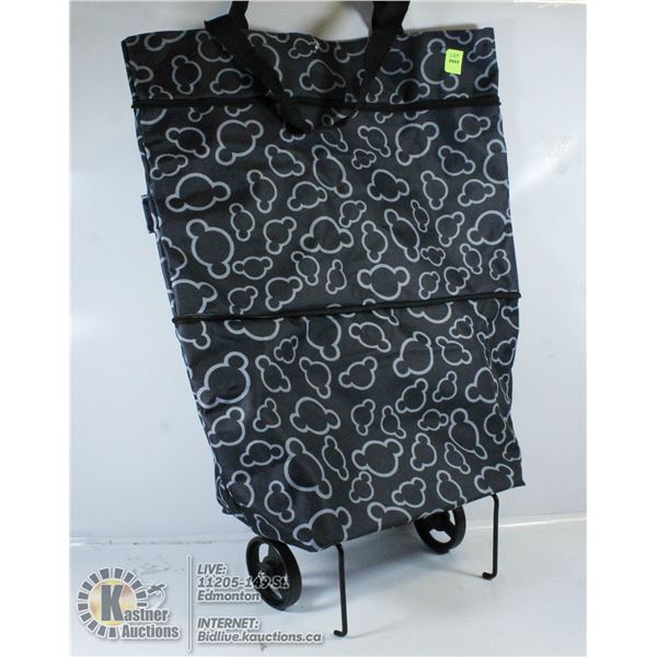 LARGE TOTE ON FOLDABLE WHEELS.