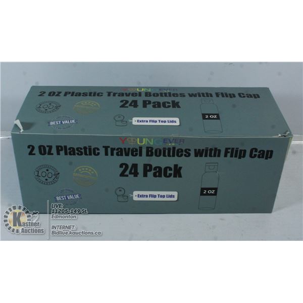 2OZ PLASTIC TRAVEL BOTTLES WITH FLIP CAP.