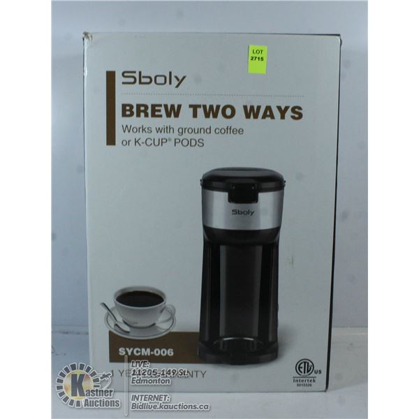 SBOLY BREW TWO WAYS COFFEE MAKER WORKS WITH K-CUPS