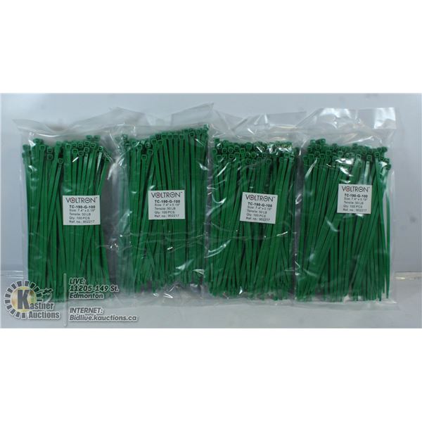 4 PACKS OF ZIP TIES. SIZE 7.4". TENCILE 50LBS.