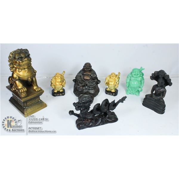 FLAT OF ASSORTED BHUDIST AND CHINESE STATUES.