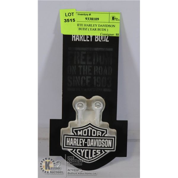 NEW WHITE HARLEY DAVIDSON HARLEY BUDZ ( EAR BUDS )