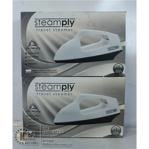 2 NEW  WHITE STEAMPLY TRAVEL STEAMERS
