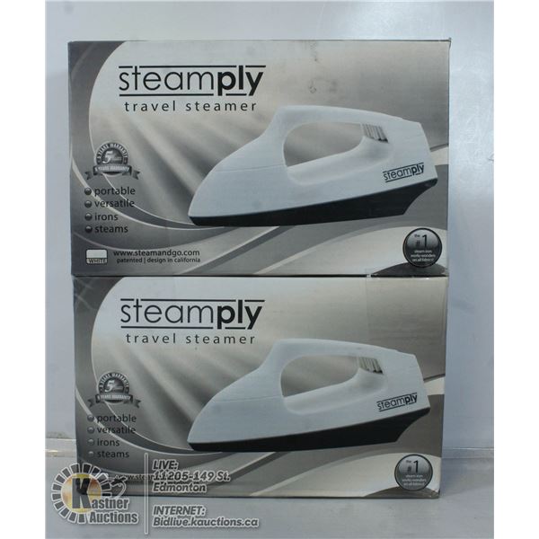 2 NEW  WHITE STEAMPLY TRAVEL STEAMERS
