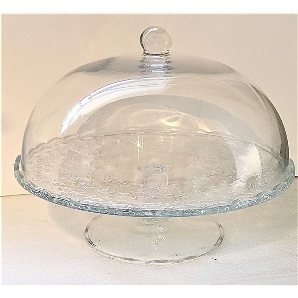 24)  CLEAR GLASS DOMED CAKE KEEPER