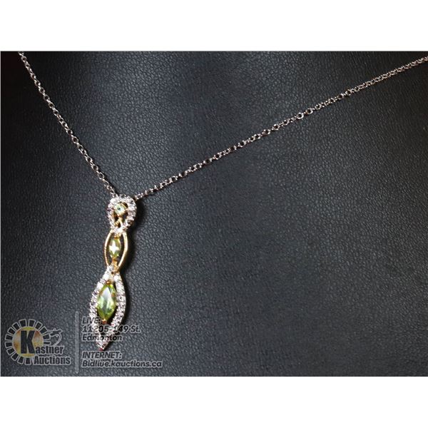 #107-GREEN PERIDOT PENDANT & NECKLACE 18"