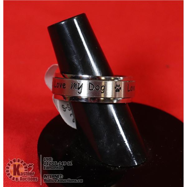 STAINLESS STEEL SPINNER RING "LOVE ME- LOVE MY DOG