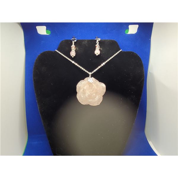 16)  NATURAL ROSE QUARTZ CARVED FLOWER