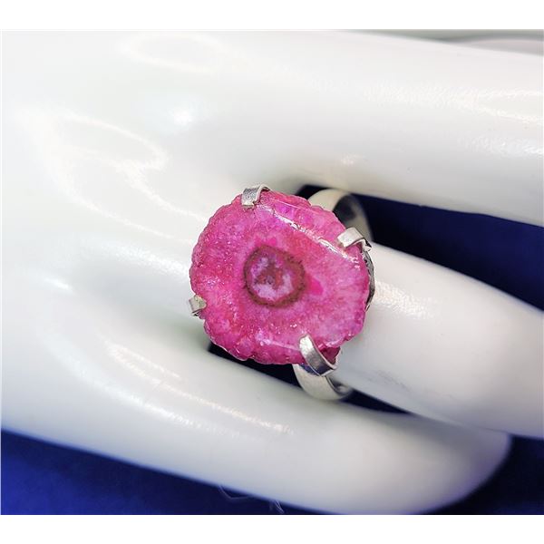 7)  HOT PINK SOLAR QUARTZ RING SET IN