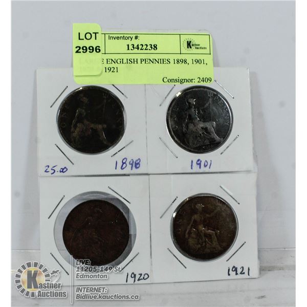 LARGE ENGLISH PENNIES 1898, 1901, 1920 & 1921