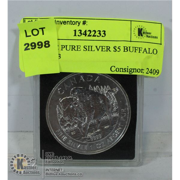 1 OZ FINE PURE SILVER $5 BUFFALO COIN, 2013
