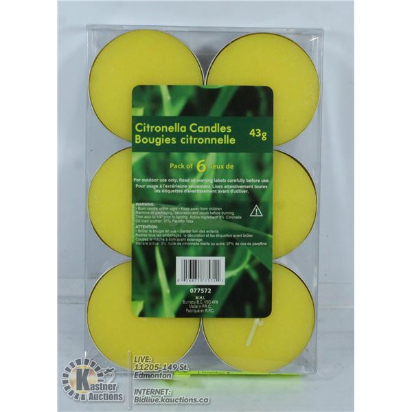 6 PACK OF 43G CITRONELLA CANDLES