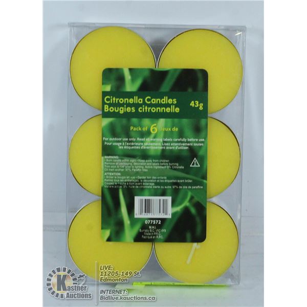 6 PACK OF 43G CITRONELLA CANDLES