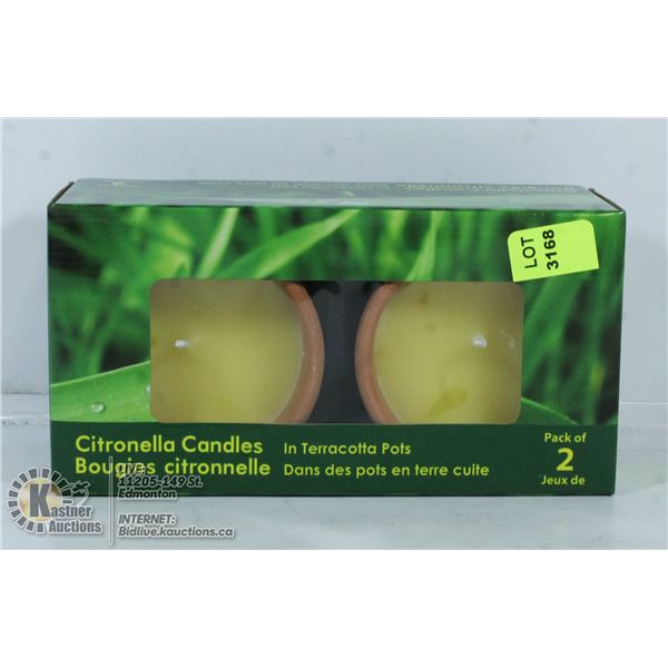 2 NEW CITRONELLA CANDLES IN TERRACOTTA  POTS