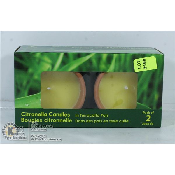 2 NEW CITRONELLA CANDLES IN TERRACOTTA  POTS