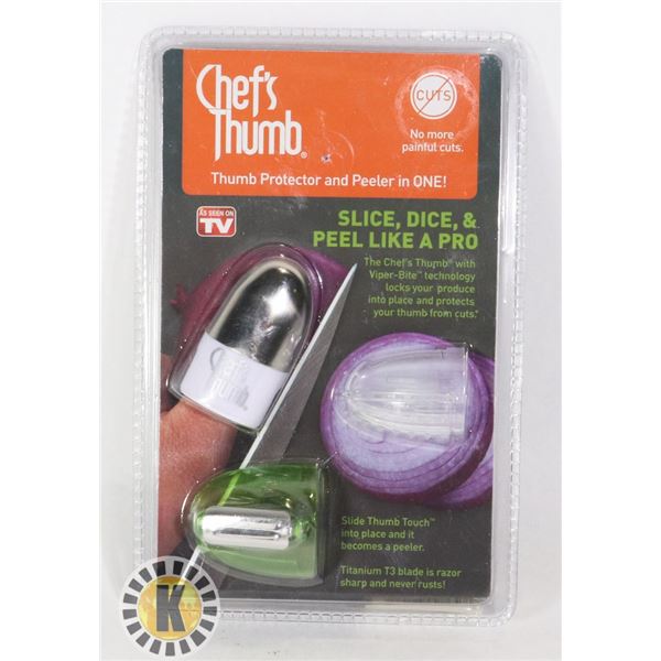 NEW CHEF'S THUMB PROTECTOR AND PEELER IN ONE