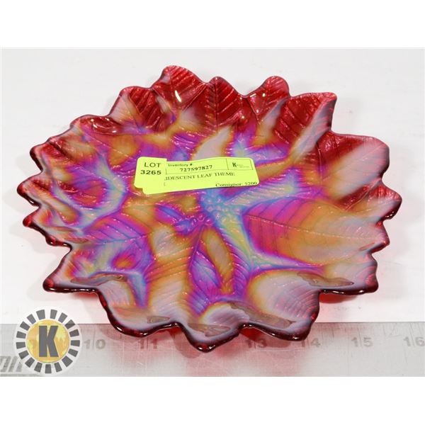 RED IRIDESCENT GLASS LEAF THEME PLATE